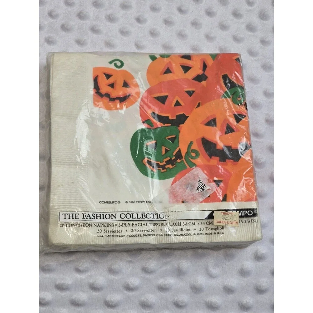 Vintage Halloween Pumpkin Napkins New 3-Ply Paper 20 Jack O Lantern Party Supply